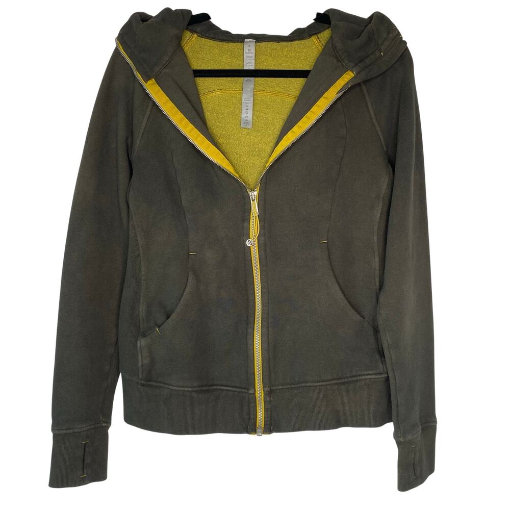 Lululemon Black and Yellow Dyed Scuba Hoodie Size 8 Grunge Distressed